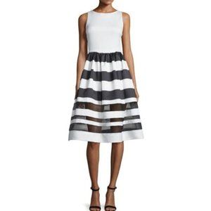 ALICE + OLIVIA 'Larue' Illusion Stripe Fit & Flare Dress Black White